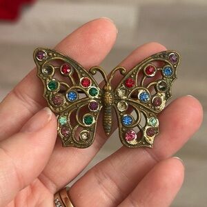 4/$50 Brass vintage Colorful Jeweled Butterfly Brooch 🦋